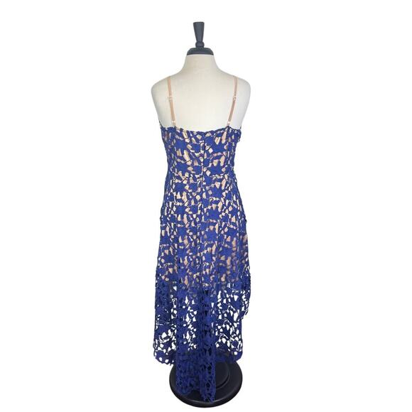 NEW Ashir Aley Royal Blue Cut Out Lace over Nude V-Neck Hi-Lo Dress Women's Sz L - Picture 9 of 9